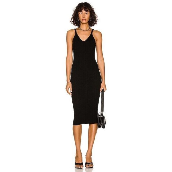 REMAIN Gunilla Knit Dress Black Bodycon Straps Midi - Picture 1 of 4